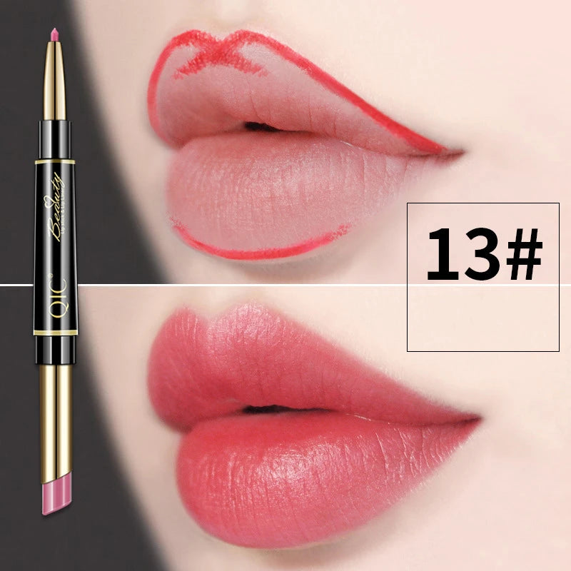 Delineador de labios 2 en 1, resistente al agua, mate, lápiz labial, rojo sexy, de larga duración, maquillaje, cosméticos