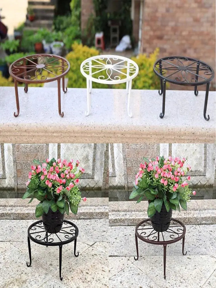 Wrought Iron Potted Stander Flower Pot Rack Stand Basion Display Shelf Garden Plant flower Holder Balcon Round Decor Ra