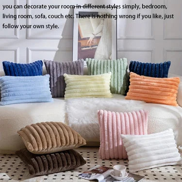 1pc  Plush Decorative Throw Pillow Cover Fuzzy Striped Soft Throw Pillow Covers Cushion Covers for Sofa living room Bedroom