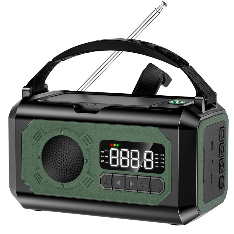 Radio multifunción solar de 12000 mAh con manivela, radio meteorológica de emergencia, lámpara de lectura, banco de energía, alarma SOS para acampar, senderismo, tiendas de campaña