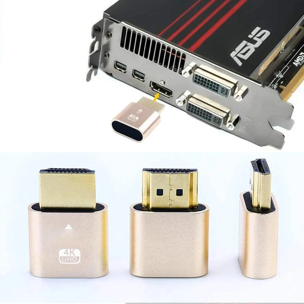 Adaptador de pantalla virtual VGA 4K compatible con HDMI 1.4 DDC EDID, conector ficticio, emulador de pantalla fantasma sin cabeza, placa de bloqueo de tarjeta de video