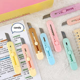 Mini navaja de bolsillo Kawaii con diseño de caramelo, color arte, multiusos, caja exprés, cortador de papel, herramienta para manualidades, material de papelería para oficina y escuela.