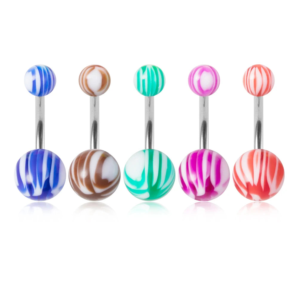 5Pcs 14G Navel Piercing Jewelry Set Sexy Colorful Acrylic Belly Piercing for Women 316L Surgical Steel Bar Belly Button Rings