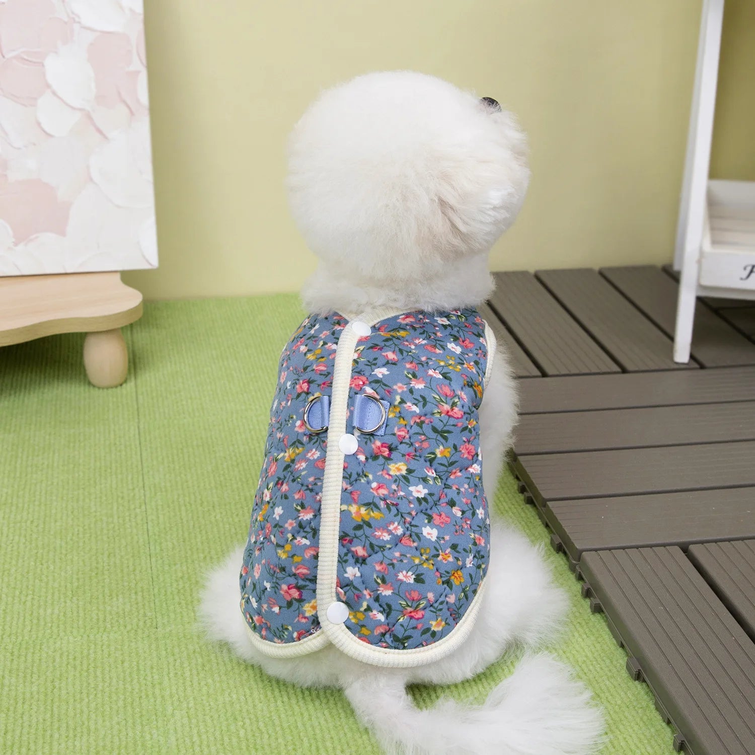 Winter Flower Pattern Pet Jacket Pet Dog Costume Navy Pink Sleeveless Vest Jacket Warm Comfortable Floral Cotton Vest Small Dog