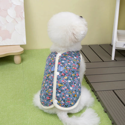 Winter Flower Pattern Pet Jacket Pet Dog Costume Navy Pink Sleeveless Vest Jacket Warm Comfortable Floral Cotton Vest Small Dog