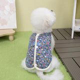Winter Flower Pattern Pet Jacket Pet Dog Costume Navy Pink Sleeveless Vest Jacket Warm Comfortable Floral Cotton Vest Small Dog