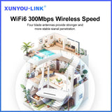 XUNYOU-LINK 4G Modem WiFi6 4G LTE SIM Router 300Mbps High Speed Wireless Modem 4 Antennas Supports 32 Devices Hotspot for Europe
