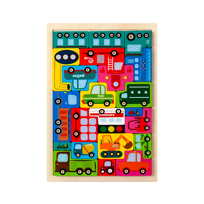 Montessori Animal Characters Transportation Wooden Puzzle Russian Blocks Cute Animals Puzzle Toys Occupation