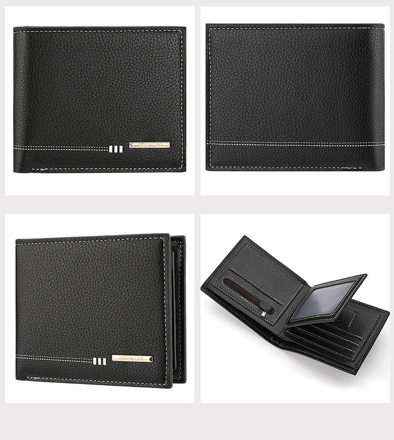 Nueva cartera para hombre, tarjetero, monedero con cremallera, cartera corta de negocios con estampado de lichi de alta calidad.