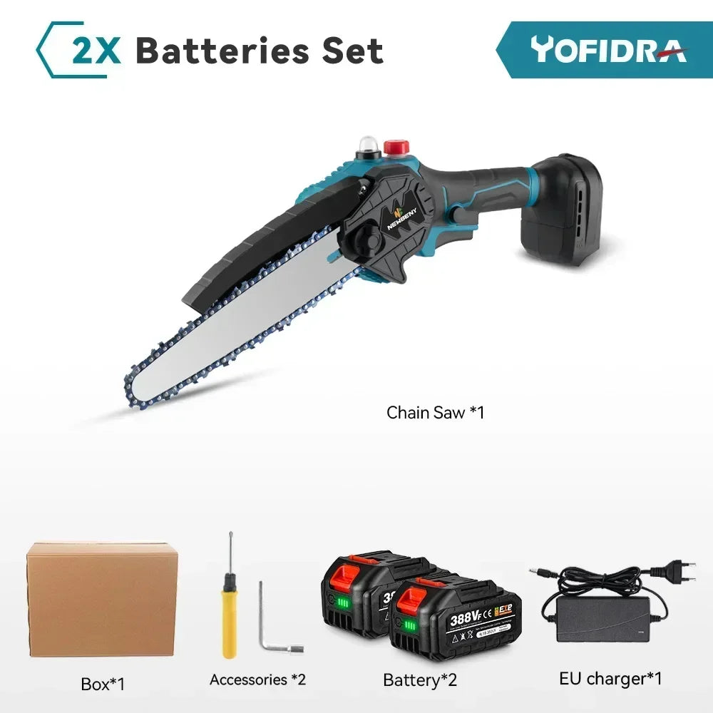 8 Inch Brushless Electric Saw Cordless Oiler Handheld Garden Wood Cutting Logging Chainsaw Power Tool for Makita 18V Battery