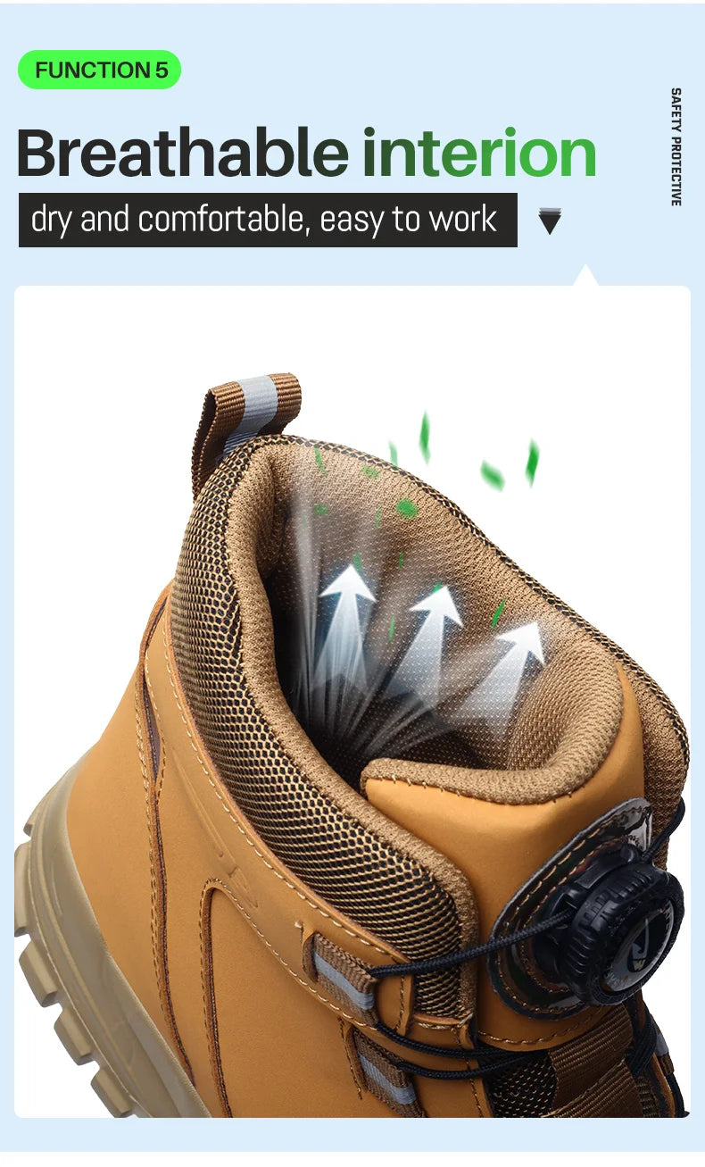 Rotating Button Work Shoes for Men Anti Puncture Work Sneakers Waterproof Work Safety Shoes Non Slip Steel Toe Tactical Boots
