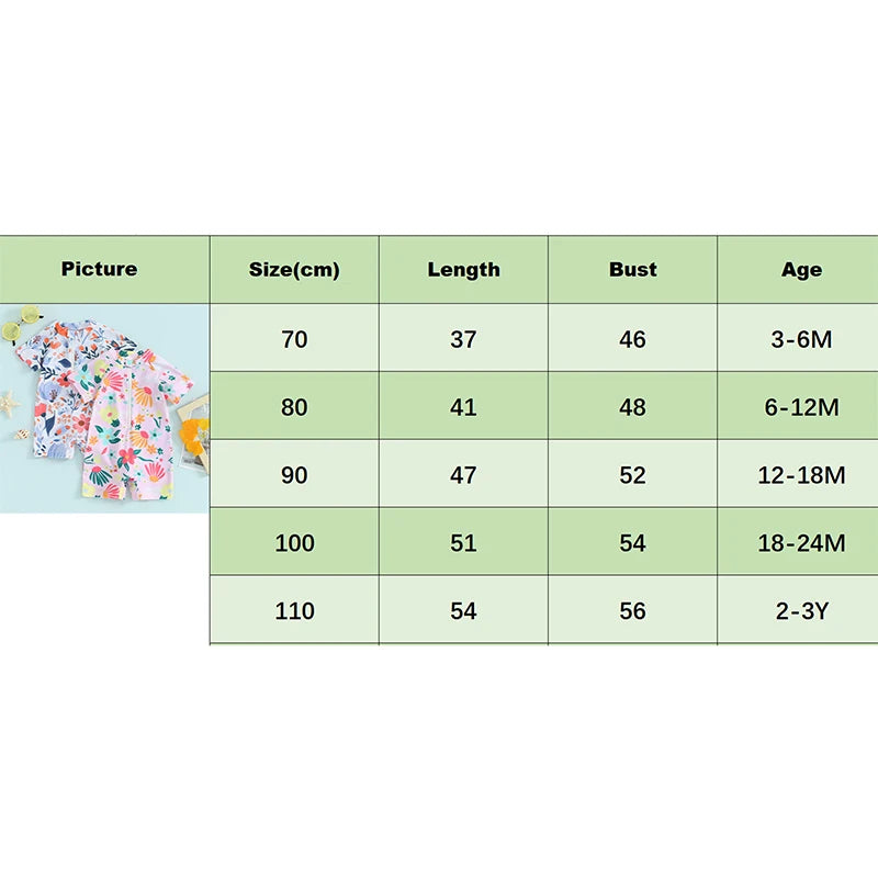 Toddler Girls Rash Guard Swimsuit Rompers Zipper Short Sleeve Floral Print Kids Bathing Suit Baby Swimwear