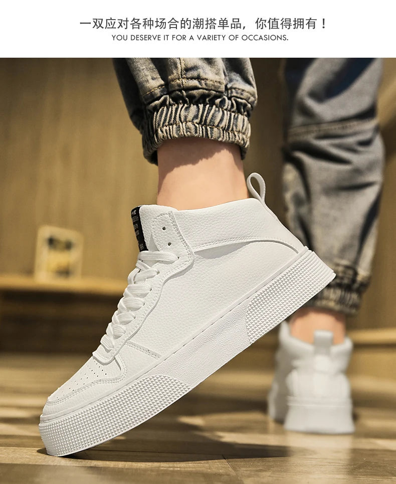 IGxx High top Shoes Zip Lace-up Leather Men's Sneakers Punk Ankle Boots For Men Hook&Loop Shoes White indestructible lacoste