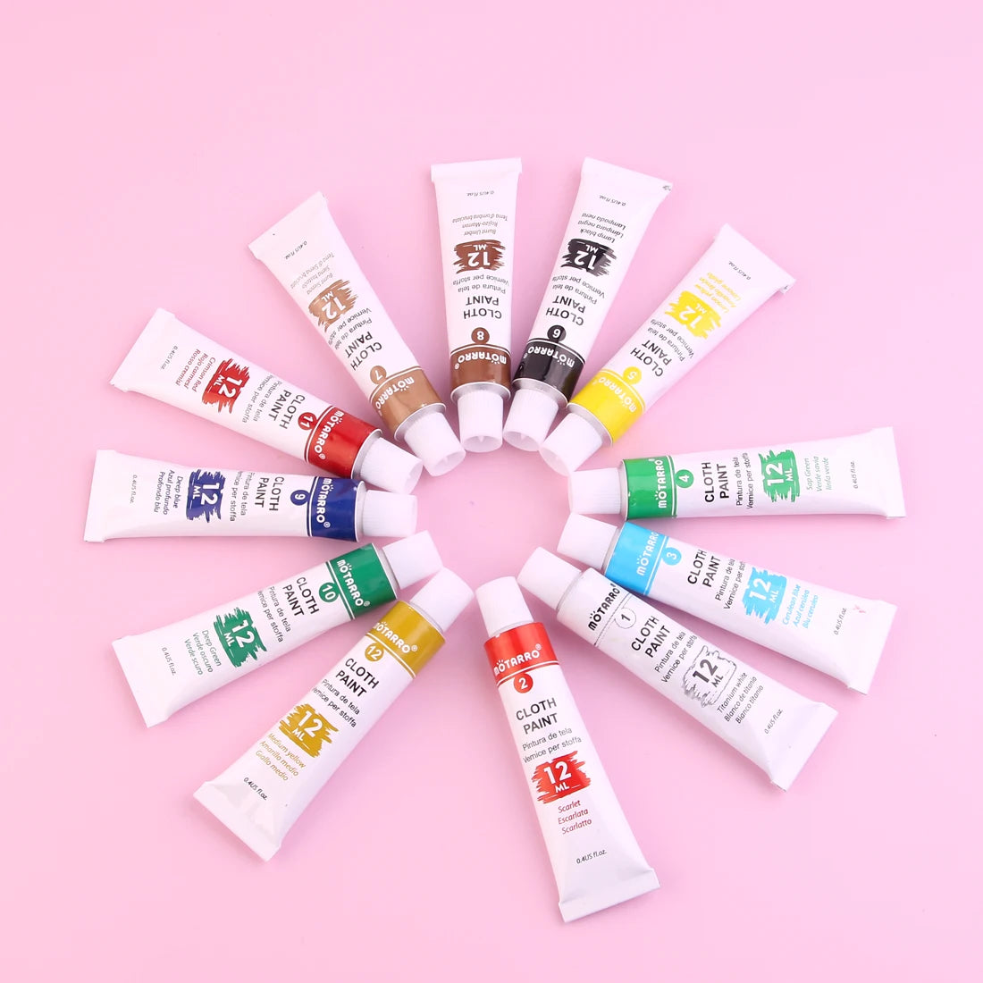 MOTARRO 12 Colors/Box Fabric Paint Set Permanent Textile Paint 12ml for Clothes Canvas Shoes Painting Supplies