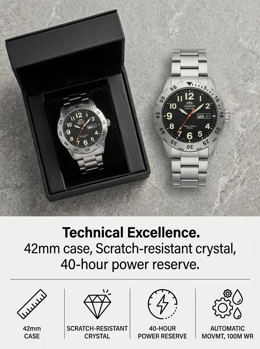 Relógio masculino automático esportivo em aço inox a prova de agua 100 M