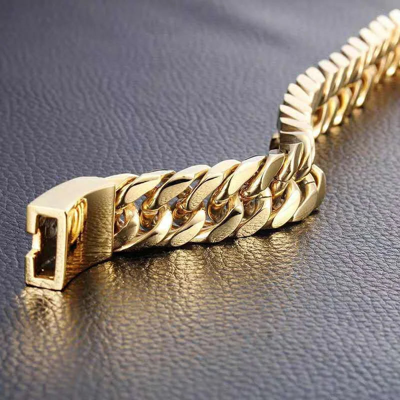Pulsera de cadena cubana negra de moda, pulsera de acero inoxidable, pulseras de hip hop para hombres, joyería para fiestas, regalos de aniversario, venta al por mayor