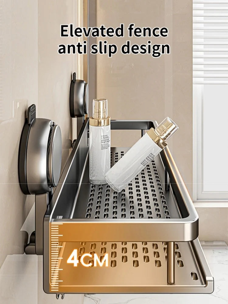Estante de baño con ventosa sin taladro, estante para baño, espacio para inodoro, estante colgante de aluminio, organizador de baño para colgar en la pared