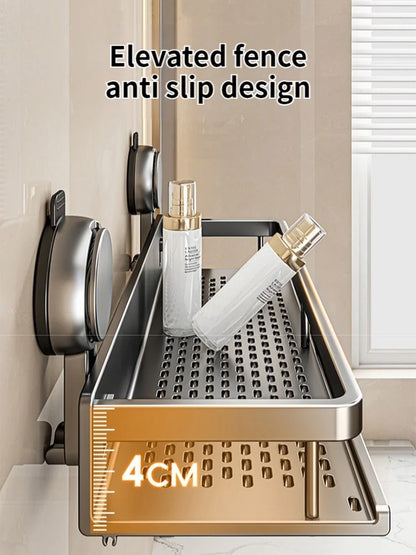 Estante de baño con ventosa sin taladro, estante para baño, espacio para inodoro, estante colgante de aluminio, organizador de baño para colgar en la pared