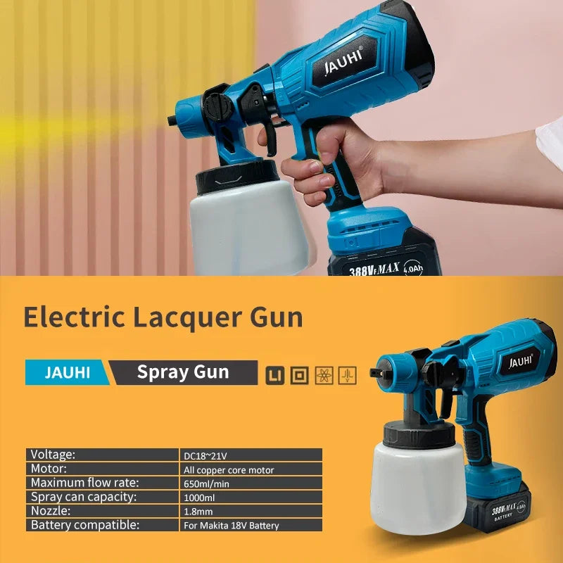 Pistola pulverizadora elétrica sem fio, 1000ml, portátil, pulverizador de tinta doméstica, móveis automotivos, revestimento de aço, aerógrafo para makita, bateria de 18v