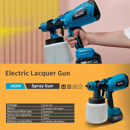Pistola pulverizadora elétrica sem fio, 1000ml, portátil, pulverizador de tinta doméstica, móveis automotivos, revestimento de aço, aerógrafo para makita, bateria de 18v