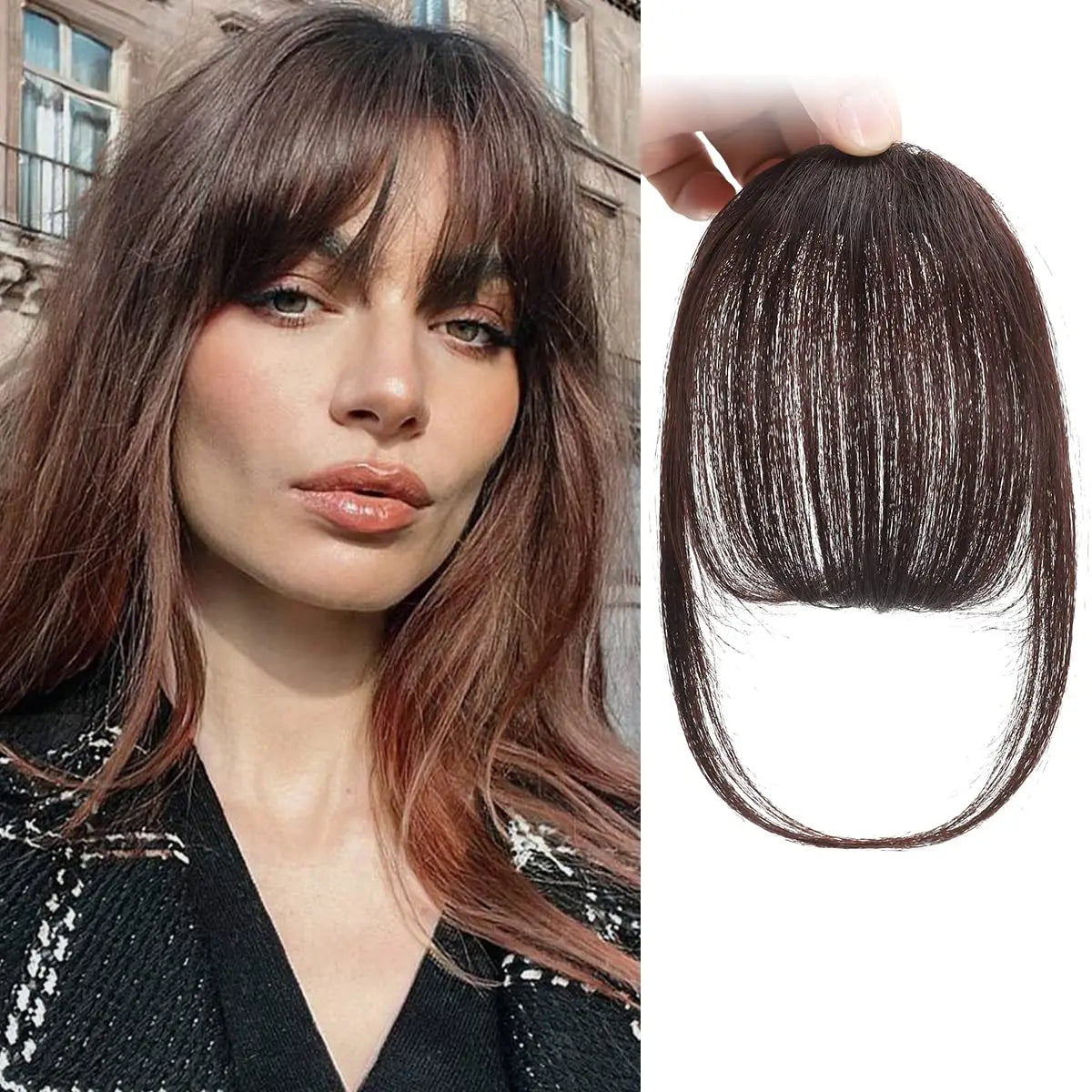 Franja de ar sintética invisível falsa, extensão de cabelo com prendedor frontal, peças de cabelo, franja de ar, fibra, bom acessório de estilo de cabelo