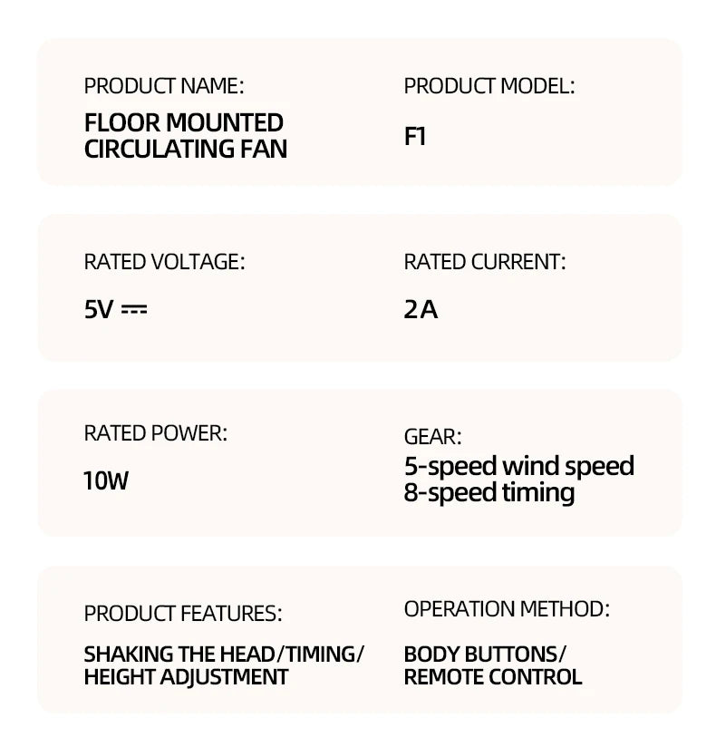 F1 Air Turbine Circulation Fan Floor-standing Fans Adjustable Air Circulating Fan Adjustable Height Timing Control Rechargeab