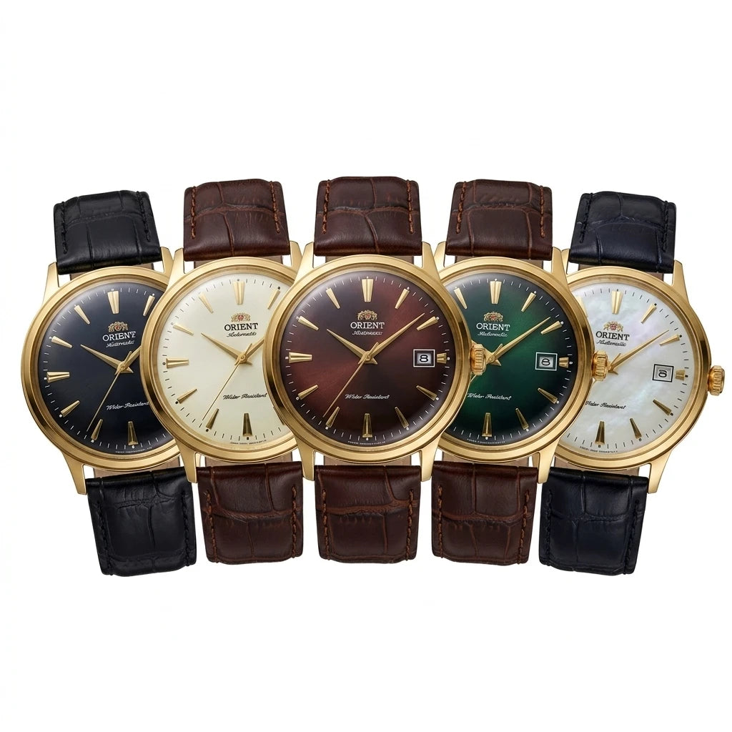 Relógio masculino automático vintage com pulseira de couro caixas dourada