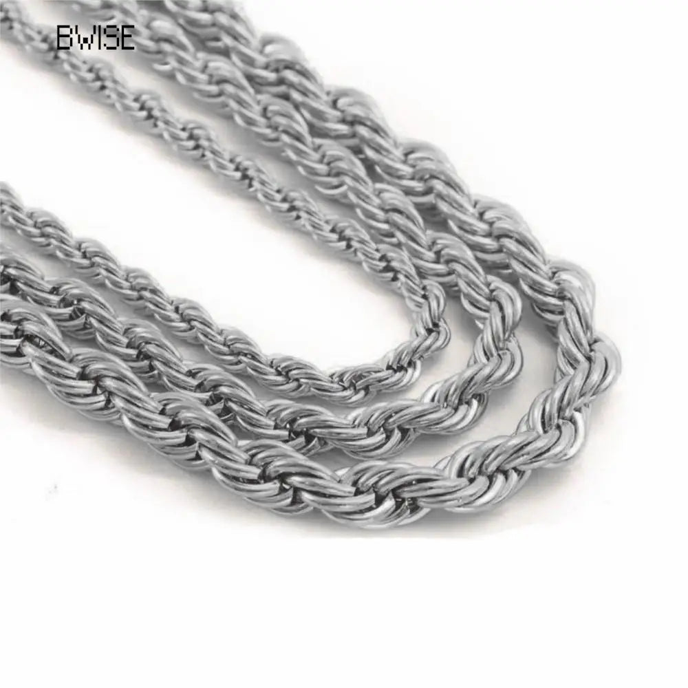 Bwise 3/4mm 316L Rope Chain Necklace Stainless Steel Never Fade Choker Waterproof Men Women Jewelry Gold Color Chains Gift