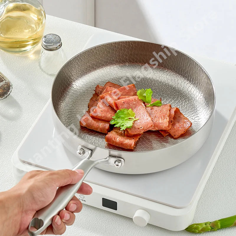 Titanium Stainless Steel Frying Pan Nonstick Wok Uncoated Pot Egg Steak Skillet Home Induction Cooker Gas Stove Kitchen Cookware