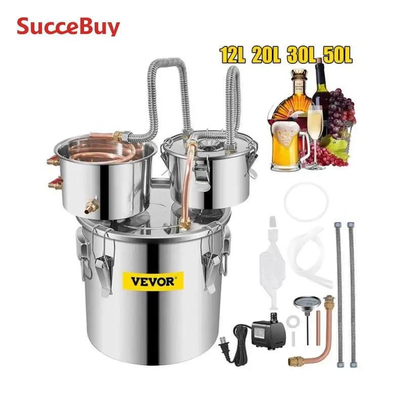 SucceBuy 12L 20L 30L 50L Alcohol Brewing Distiller DIY Moonshine Apparatus Stainless Steel Still Whisky Brandy Home Appliance