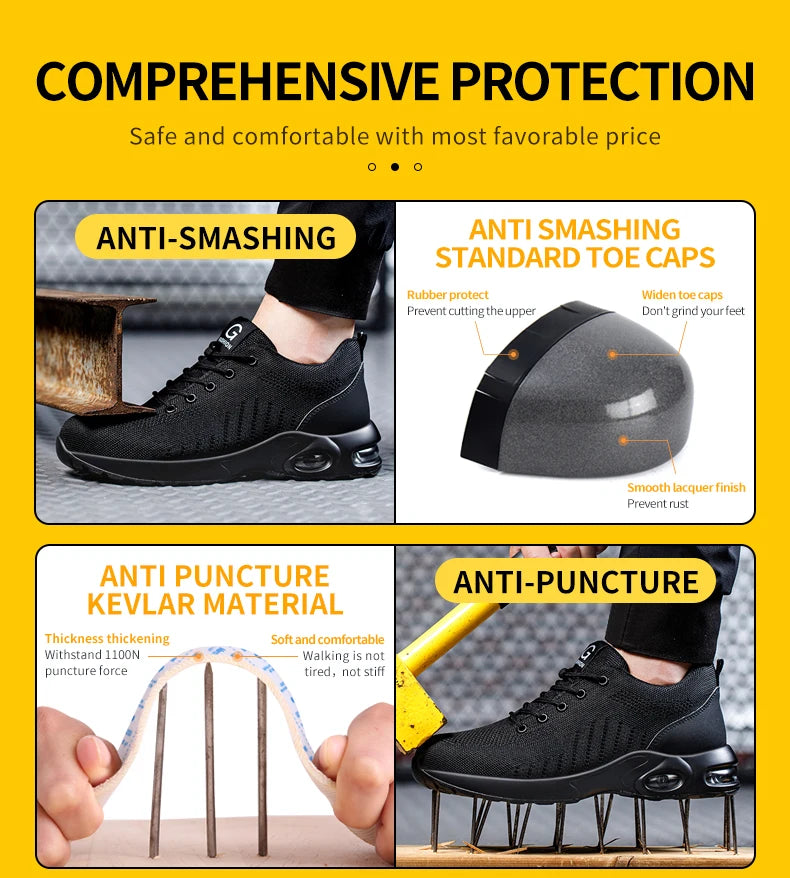 New Styles Men Safety Boots With Steel Toe Cap Anti-smash Work Sneakers Safety Shoes Men IndestructibleWork Boots Tactical Boots