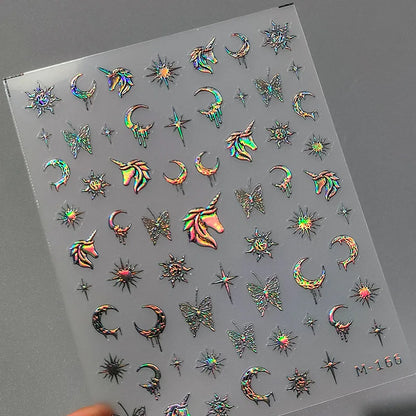 5D Realistic Relief Stamp Silver Melted Heart Moon Stars Balloon Angel Love Adhesive Nail Art Stickers Decals Manicure Charms