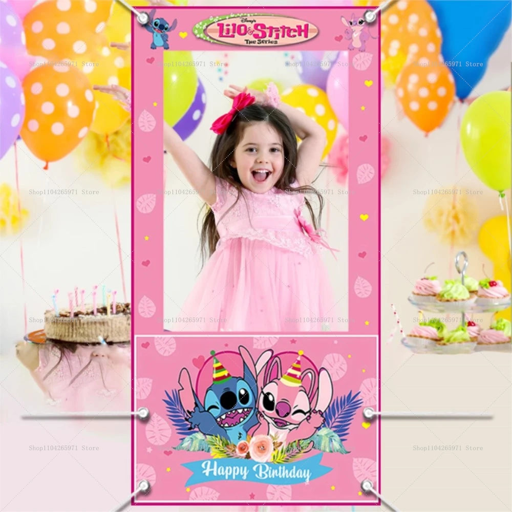Disney Lilo And Stitch Photo Booth Frame Props Children's 1st Birthday Party Shooting Background Props Baby Party Decoration