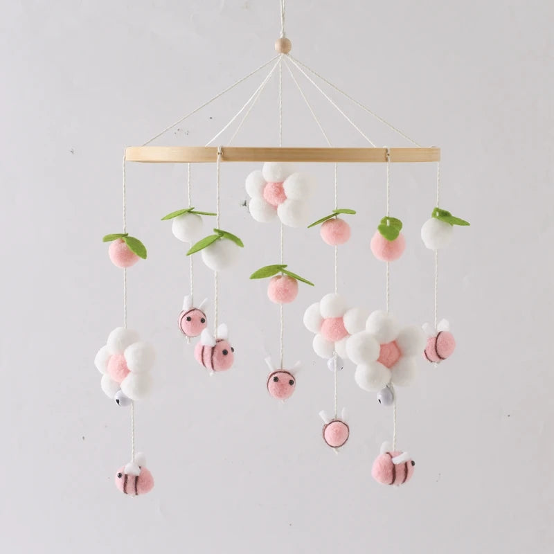 Baby Crib Mobile Rattle Toy Wooden Bed Bell Mobile Hanging Teddy Velvet Bear Doll Toy Newborn Music Box Crib Mobile Bracket Gift