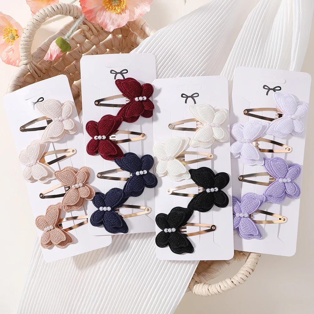 Juego de 4 bonitos gorros tejidos a mano para niñas, con diseño de mariposas y pinzas para el pelo de aleación, horquillas para el pelo para niños, gorros con diseño de moda.