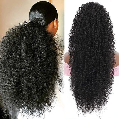 Extensão de rabo de cavalo com cordão sintético, encaracolado profundo, resistente ao calor, clipe instantâneo, afro, peças de cabelo encaracolado para mulheres