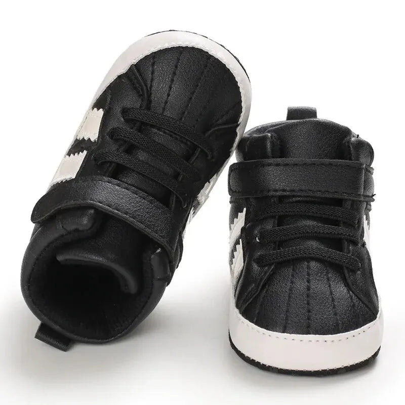 Meckior - Zapatillas altas para bebés, niños y niñas, suela suave antideslizante, zapatos para primeros pasos de cuna, 0-18 meses
