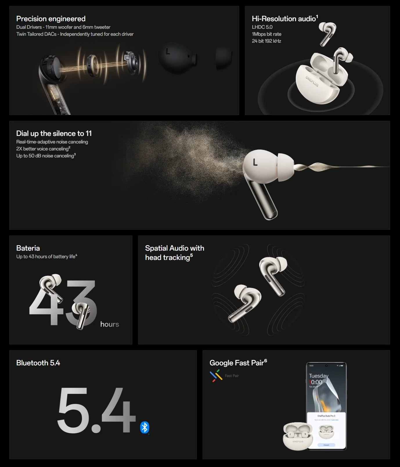 Global Version OnePlus Buds Pro 3 Earphone Up to 50dB Noise Canceling Spatial Audio with Head Tracking Hi-Resolution Audio