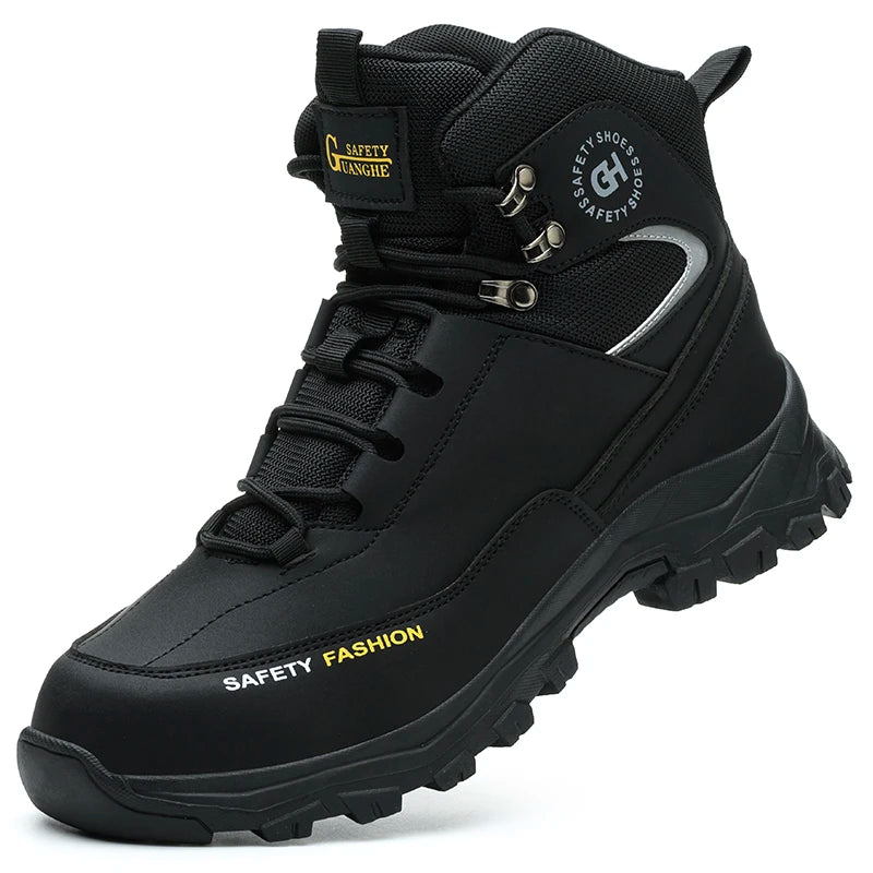Rotary Buckle Men's Work Boots Safety Steel Toe Indestructible Shoes Anti-smash Puncture-Proof Work Shoes 38-47