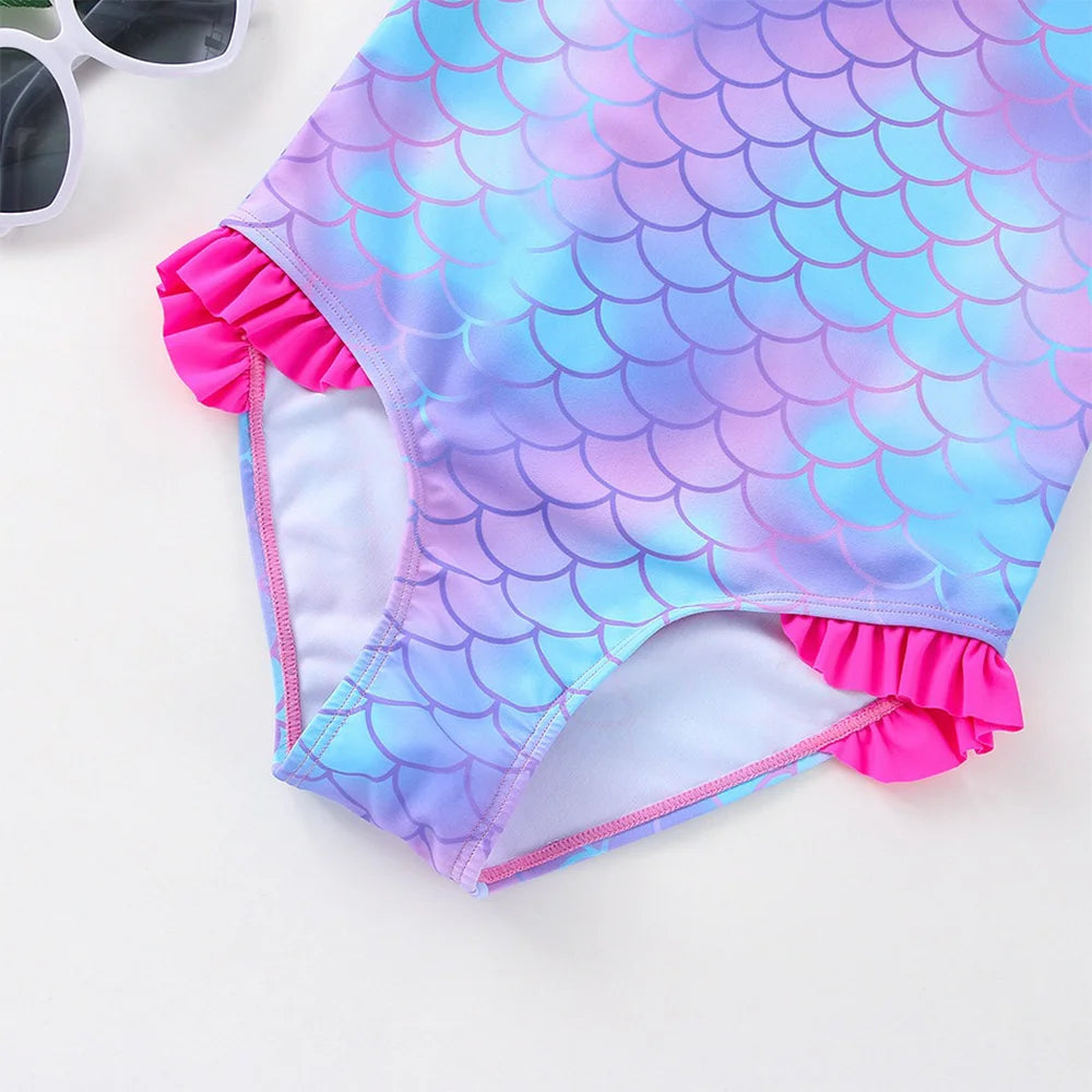 Traje de baño de una pieza con estampado de escamas de sirena para niña pequeña de Lilo Stitch, traje de baño para playa