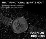 HANNAH MARTIN Brand Men Watch Black Stainless Steel Waterproof Fashion Sports Multifunctional Quartz Wristatch Relogio Masculino