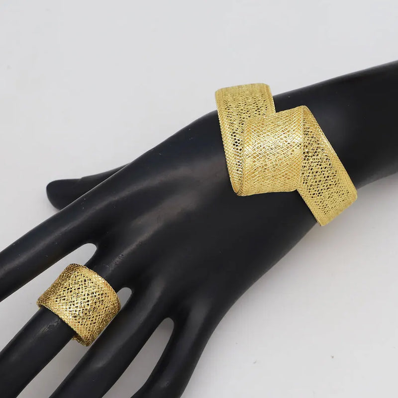 Women's Jewelry Sets Gold Plated Sprial Necklaces Simple Earrings Italian Fashion Rings Bracelets Wedding Accessories