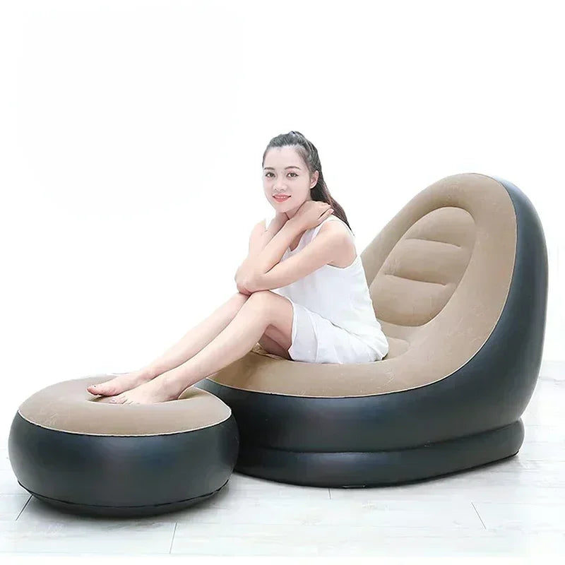 Nuevo sofá Lazy Boy, reclinable, inflable y plegable, para exteriores, con estribos, cómodo y combinado, de terciopelo flocado.