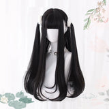 AS Long Straight Black Synthetic Wig For Women With Bangs Black Cosplay Lolita Wigs Heat Resistant Natural Hair