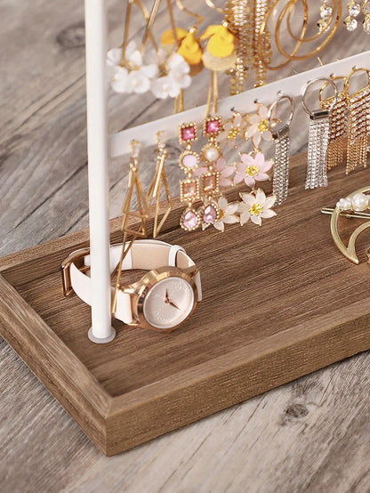 SONGMICS Jewelry Stand, 4-Tier Jewelry Holder Organizer With Tray, Wood Base, For Earrings And Studs, Vintage