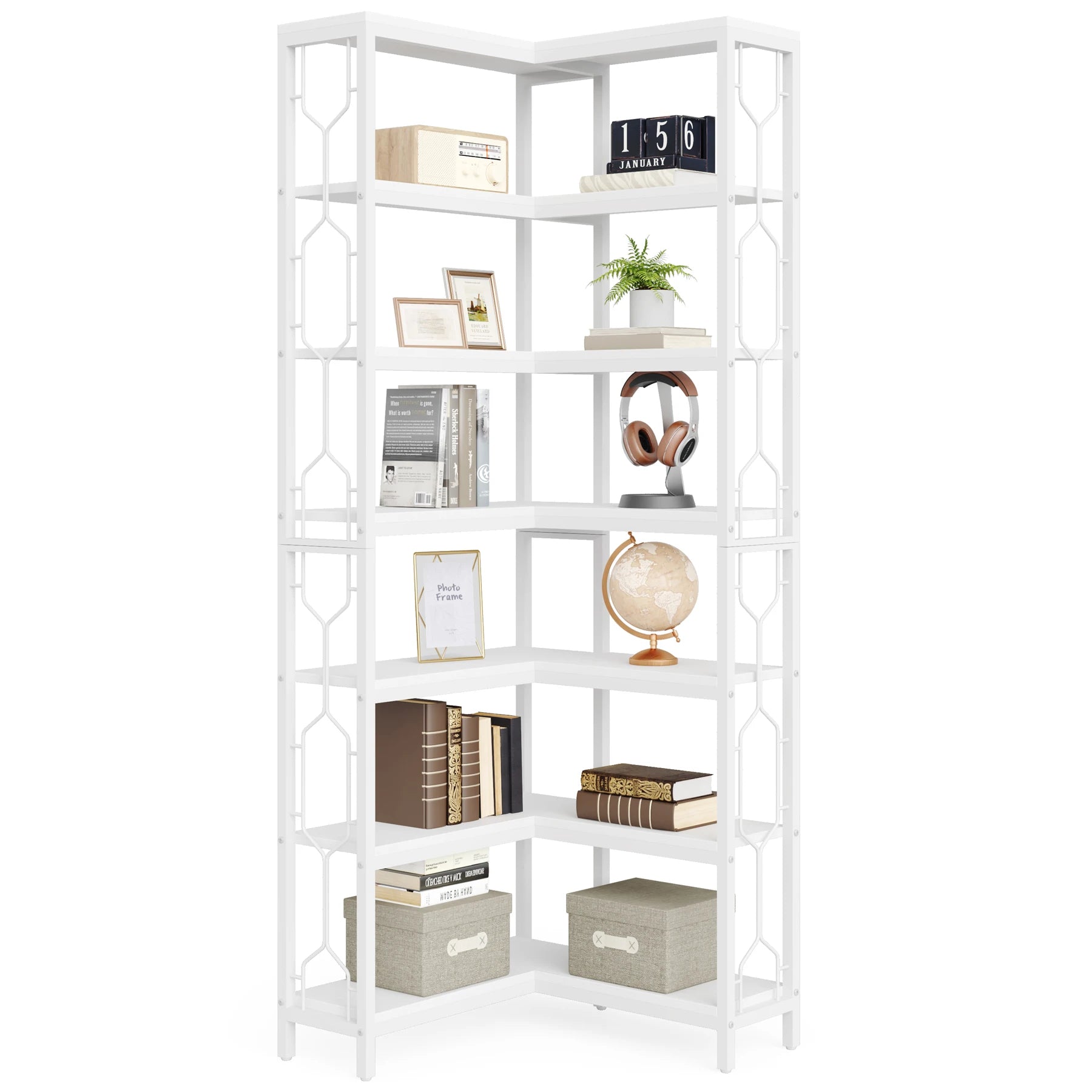 Tribesigns 7-Shelf Corner Bookshelf,Large Modern Corner Bookcase, 7-Tier Tall Corner Shelf Storage Display Rack with Metal Frame