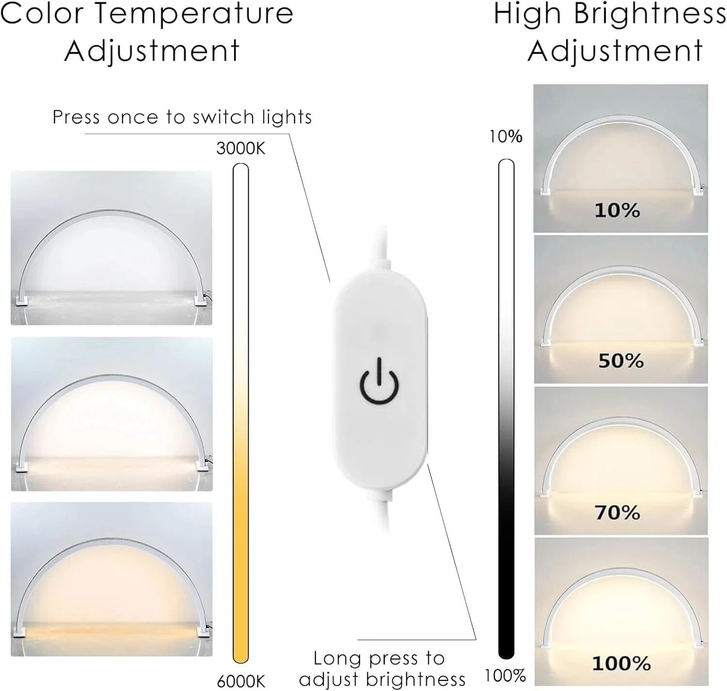 48W Half Moon Lamp For Nail Desk Dimmable 3000K-6000K Makeup Manicure Beauty Salon Touch Switch LED Light Half Moon Nail Lamp