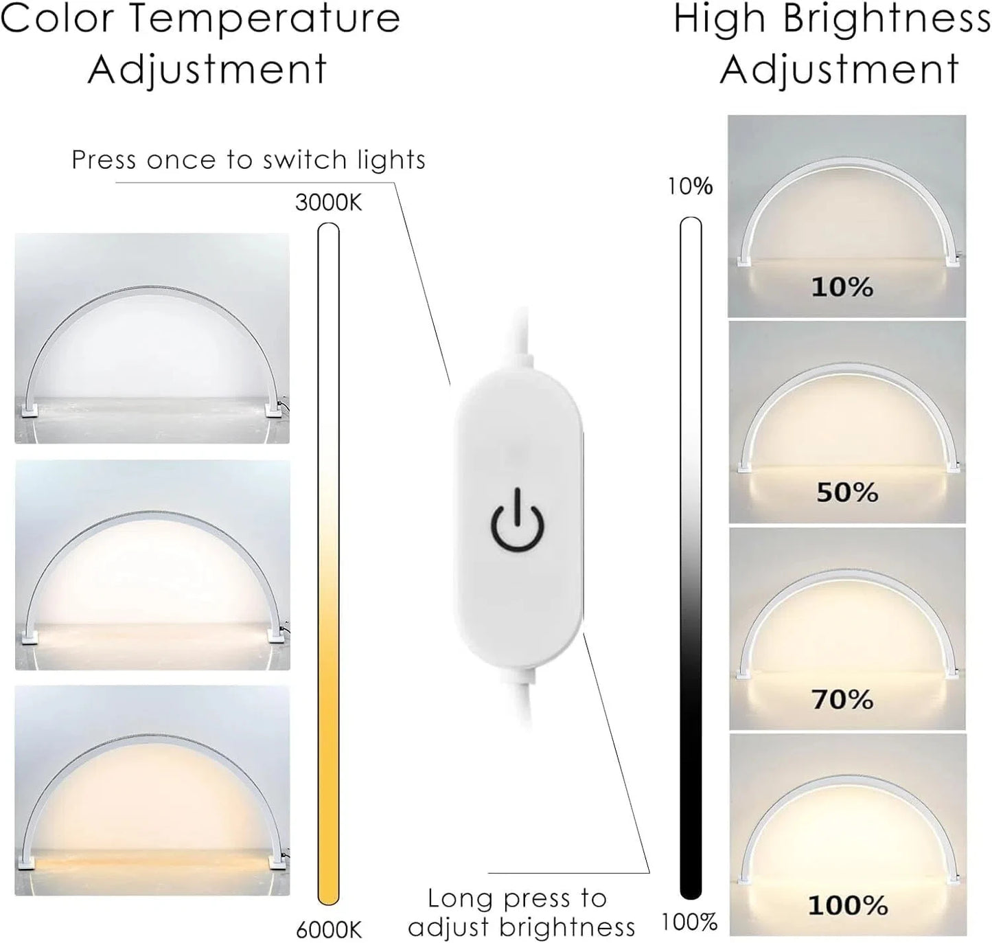 48W Half Moon Lamp For Nail Desk Dimmable 3000K-6000K Makeup Manicure Beauty Salon Touch Switch LED Light Half Moon Nail Lamp