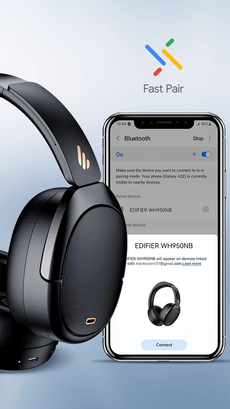 Edifier WH950NB Active Noise Cancelling Wireless Headphones Bluetooth 5.4 Headset, Hi-Res Wireless, 80hrs Playback,4 Microphones