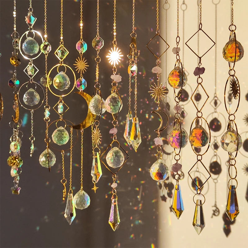Colgante de cristal para jardín, atrapasol, campanillas de viento, prisma arcoíris, cadena de cristal para ventana, campana colgante, árbol de Navidad, decoración del hogar